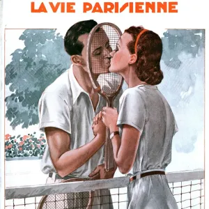 La Vie Parisienne 1938 1930s France magazines couples kissing kisses tennis rackets