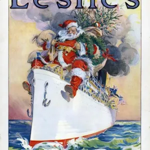 Leslies 1914 1910s USA Father Christmas Santa Claus ships cruises magazines