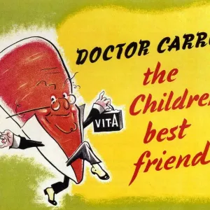 1940s UK Ministry of Food Print: Dr Carrot Character Logo