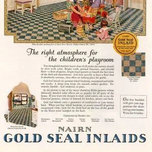 Nairn 1920s USA CC interiors kitchens flooring lino gold seal inlaids playing woman women