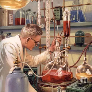 Scientists 1960s USA rklf science laboratories experiments chemistry itnt bkpl illustrations