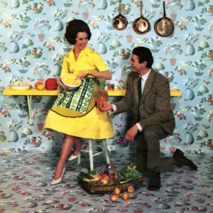 The Wallpaper Manufacturers Limited 1960s UK humour wallpaper pineapples housewives