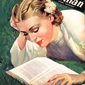 Woman 1942 1940s UK people reading book books women magazines