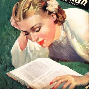 Woman 1942 1940s UK people reading book books women magazines