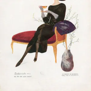 Woman Drinking Tea 1921 1920s Spain cc drinking tea afternoon furniture chaise longue