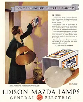 Adverti Prints: 1920s USA edison mazda lamps general electric lamps light bulbs appliances
