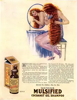 Adverti Prints: 1921 1920s USA brushing mulsified shampoo cocoa nuts oil hair brushing cocoanuts