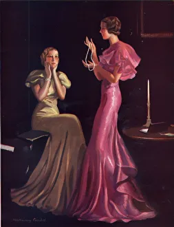 Womens Prints: 1930s UK womens evening gowns dresses pearls jewellery glamour clothing clothes