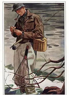 Adverti Prints: 1930s USA fishing smoking pipes cigarettes smoking
