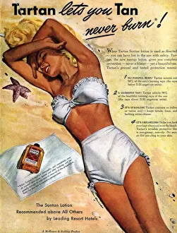 1940s USA tartan suntans sunbathing lotions swim suits swimwear swimming costumes