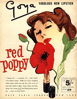 Horticulture Prints: 1950s UK goya lipsticks lipstick make-up makeup flowers poppies red poppy to for
