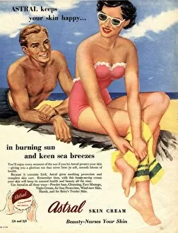 Images Dated 18th November 2003: 1950s UK sun creams lotions tan tanning sunburn astral suntans sunbathing