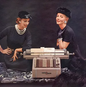 1950s USA burroughs sensimatic adding machines equipment womens hats secretaries 1950s USA burroughs sensimatic adding machines equipment womens hats secretaries