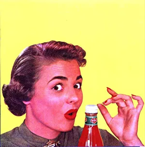 1950s USA catsup tomato sauce lids mrs mills ketchup housewives housewife sexism 1950s USA catsup tomato sauce lids mrs mills ketchup housewives housewife sexism
