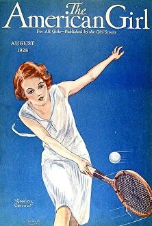 Images Dated 10th July 2009: The American Girl 1928 1920s USA magazines women woman playing tennis maws girls