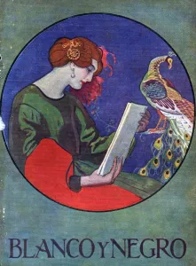 Spanish Artwork Prints: Blanco y Negro 1025 1920s Spain cc magazines reading peacocks birds books