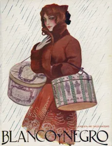 Spanish Artwork Prints: Blanco y Negro 1921 1920s Spain shopping hats coats raining cc