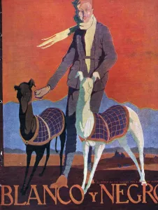 Spanish Artwork Prints: Blanco y Negro 1922 1920s Spain cc magazines walking dogs greyhounds women woman