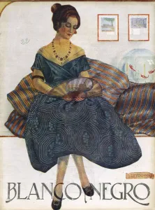 Spanish Artwork Prints: Blanco y Negro 1923 1920s Spain cc womens fans dresses relaxing magazines