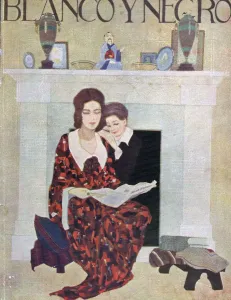 Spanish Artwork Prints: Blanco y Negro 1924 1920s Spain cc reading mothers and daughters newspapers books