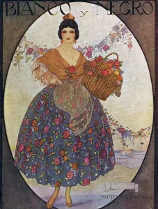 Spanish Artwork Prints: Blanco y Negro 1929 1920s Spain cc fruit dresses womens baskets magazines
