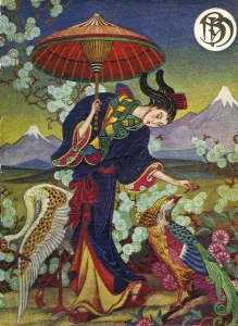 Spanish Artwork Prints: Blanco y Negro 1934 1930s Spain cc oriental umbrellas birds parasols magazines