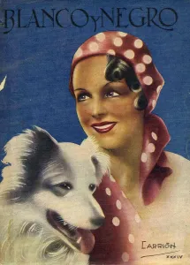 Spanish Artwork Prints: Blanco y Negro 1934 1930s Spain cc portraits dogs hats womens