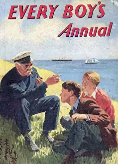 Annuals Prints: Every Boys Annual 1950s UK mcitnt boys fishermen stories listening sailors nautical