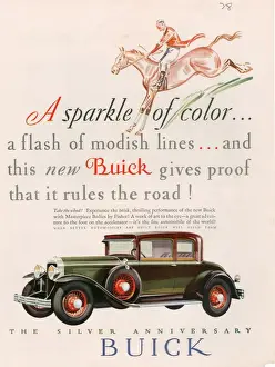 Nineteen Twenties Prints: Buick 1928 1920s USA cc cars horses hunting fox hunting fox-hunting