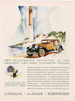 Nineteen Twenties Prints: Cadillac la Salle 1929 1920s USA cc cars lighthouses