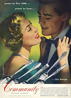 American Prints: Community Cutlery 1950 1950s USA kissing kisses