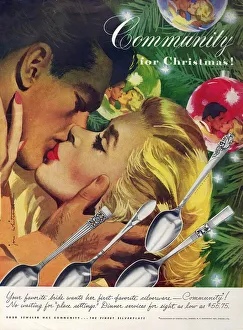 Advertising Prints: Community Cutlery 1951 1950s USA kissing kisses