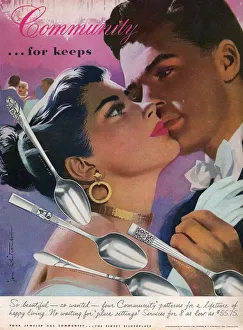 1950s Prints: Community Cutlery 1952 1950s USA kissing kisses