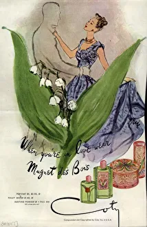 Coty 1940s USA Carl Erickson flowers womens Muguet des Bois iws Coty 1940s USA Carl Erickson flowers womens Muguet des Bois iws