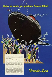 Vacations Prints: French Line 1950s UK boats ships cruises holidays