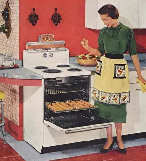 General Electric 1950s USA ovens cookers housewives kitchens cooking woman
