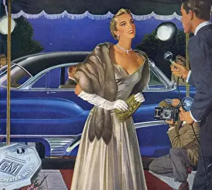 Movies Prints: General Motors 1950s USA cars interviews premieres red carpets womens eveningwear