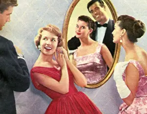 Getting Ready to Go out 1958 1950s UK illustrations mens womens dresses evening
