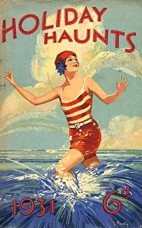 Books Prints: Holiday Haunts 1931 1930s UK mcitnt seaside swimwear womens holidays womens swimming