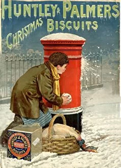 1800's Collection: Huntley and Palmers 1890s UK biscuits post box boxes snowballs snow winter cold