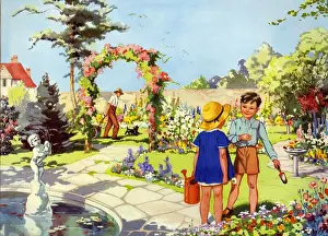 Books Prints: Infant School Illustrations 1950s UK gardens Enid Blyton