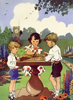 Books Prints: Infant School Illustrations 1950s UK sundials time Enid Blyton