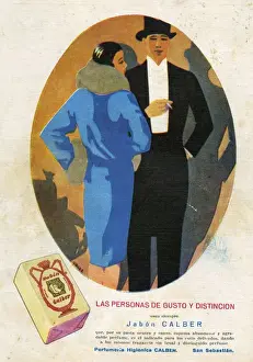 Spanish Artwork Prints: Jabon Calber 1920s Spain cc couples mens evening dress