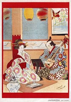 Images Dated 16th September 2008: Japanese Music scene 1898 1890s Japan cc japanese tea instruments musical