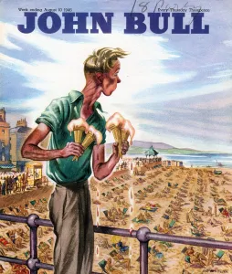 Vacations Prints: John Bull 1946 1940s UK holidays ice-cream seaside beaches seaside disasters lost