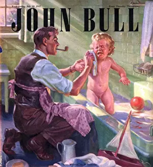 John Bull 1947 1940s UK babies baths fathers pipes smoking decor bathrooms magazines