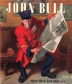 John Bull Prints: John Bull 1947 1940s UK chelsea pensioners reading newspapers magazines