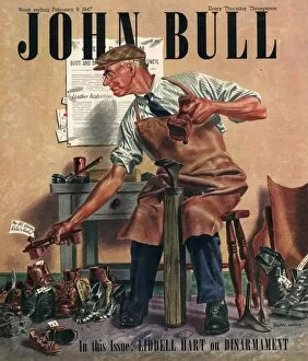 John Bull Collection: John Bull 1947 1940s UK cobblers shoe menders repairing man shoes magazines repairs