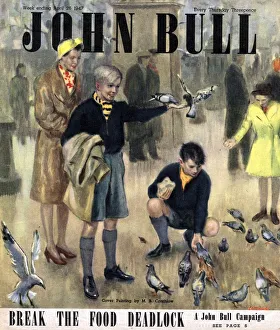 John Bull 1947 1940s UK feeding the pigeons in trafalgar square magazines