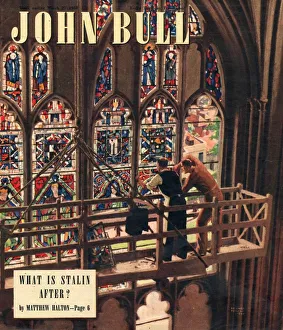 John Bull Prints: John Bull 1948 1940s UK churches stained glass windows repairs repairing magazines